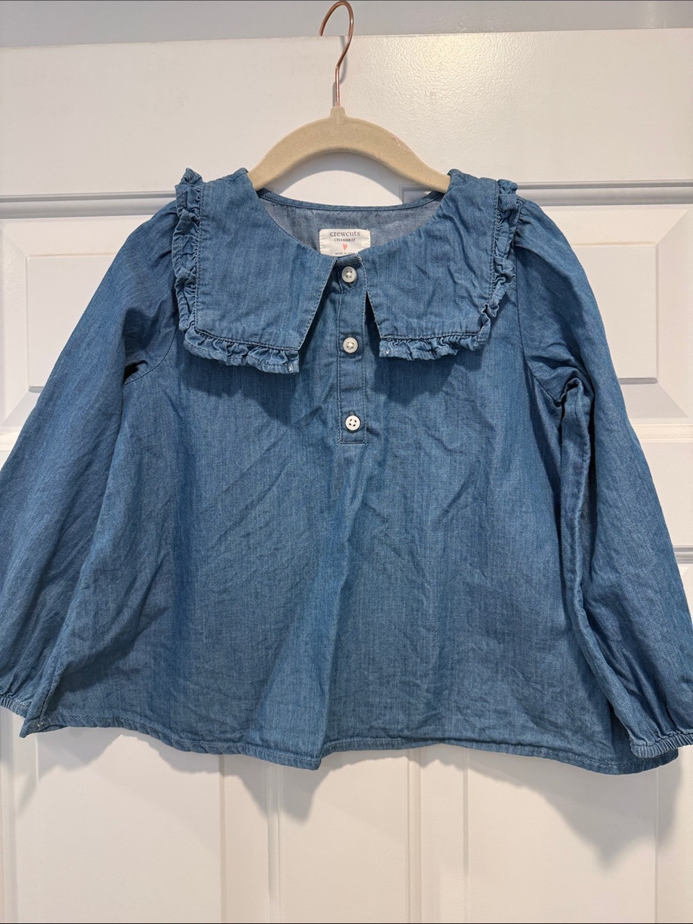 J. Crew Crewcuts Girls Chambray Top with ruffles